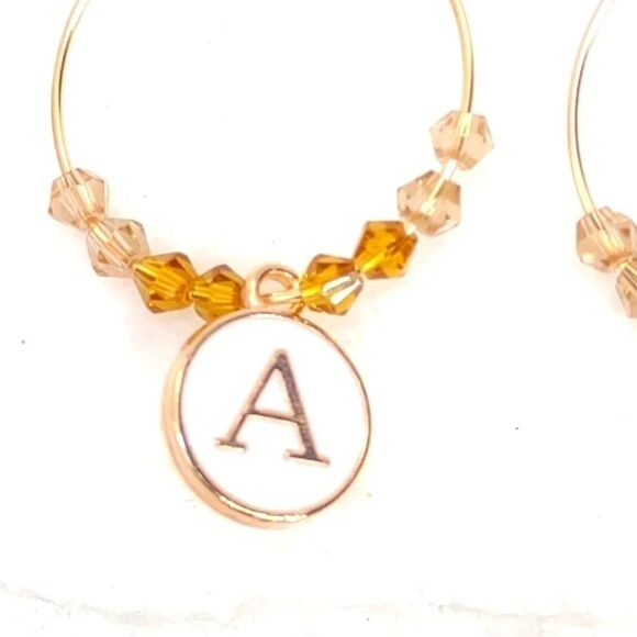 Initial Charm Earrings Gold and White - Picture 4 of 10